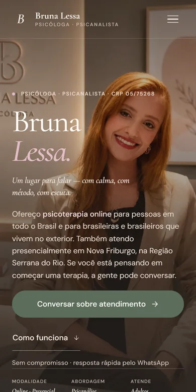O mesmo site da Bruna Lessa no celular